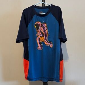 Lands’ End Kids Blue Astronaut Basketball Tee - Sports Graphic Swim Shirt